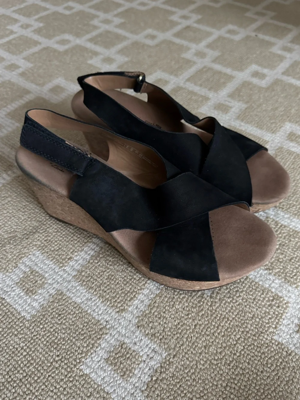 Clarks Annadel Eirwyn Nubuck Cork Wedge Sandals Summer Shoes Black 8.5